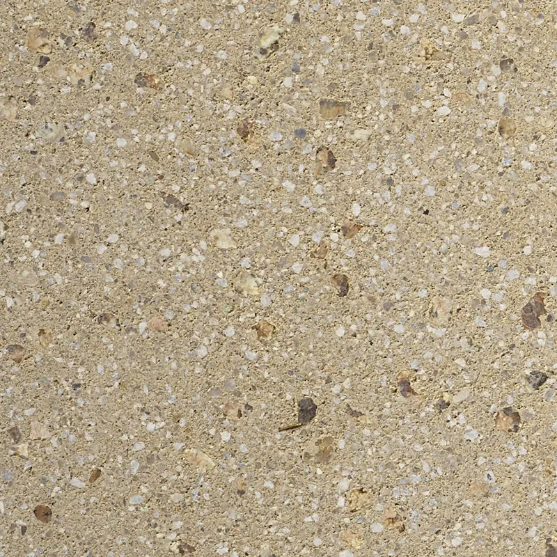 Meleg bézs árnyalatú Creazzo felület finom fehér és közepes barna szemcsékkel, terrazzo hatású megjelenéssel, Friedl Steinwerke.