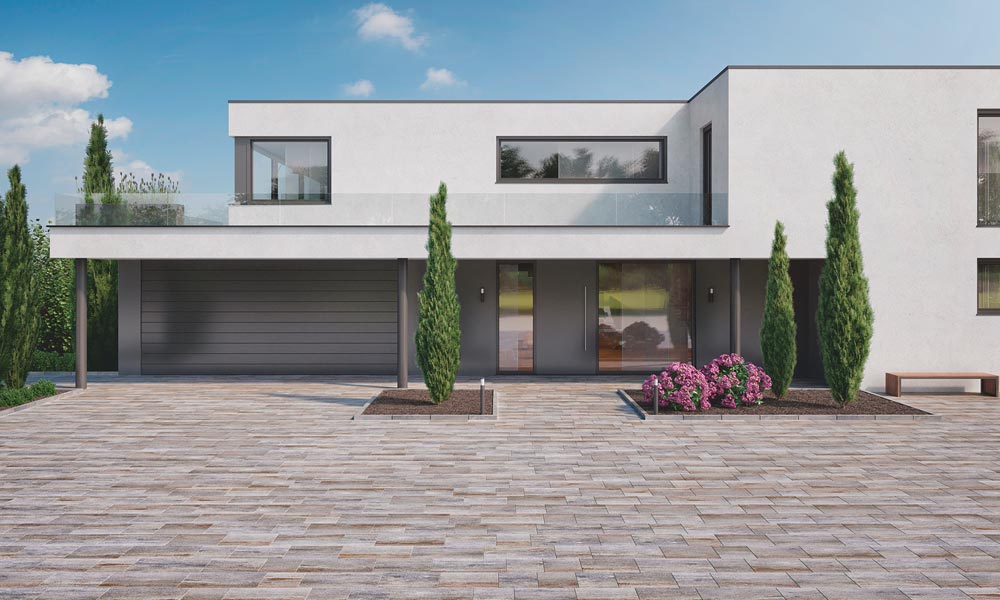 Bejáró kialakítása Friedl Steinwerke Cadea VG4 térkővel bazalt árnyalt Bejáró kialakítása Friedl Steinwerke Cadea VG4 térkővel bazalt árnyalt