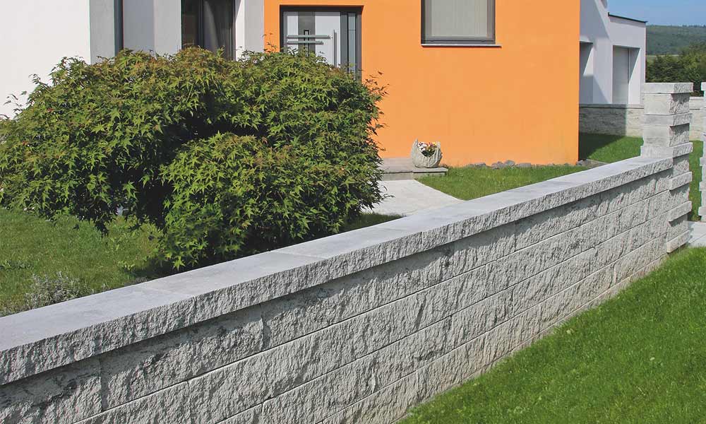 Momento falazóblokk 60 x 16 x 15 cm, gránitszürke árnyalt; Momento falazóblokk 60 x 24 x 7,5 cm, gránitszürke árnyalt fedlapként
